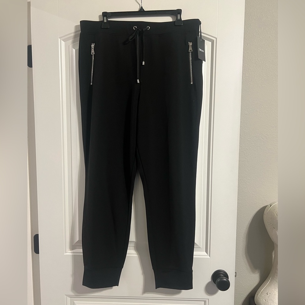 DKNY Women’s Black Pants Zip Pockets Drawstring Womens Large NWT